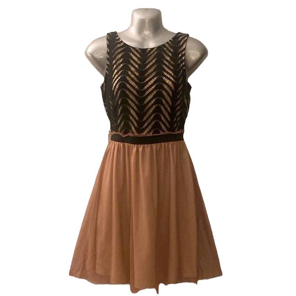 Black and tan lace mini dress